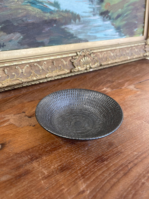 Textured Studio Pottery Bowl in Dark Iron-Glaze Finish with Radiating Pattern
