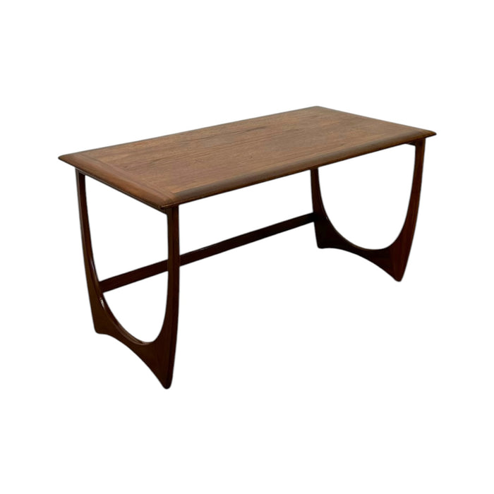 Mid-Century Modern Sculptural Walnut Coffee Table – Vintage MCM Crescent U-Base Low Table