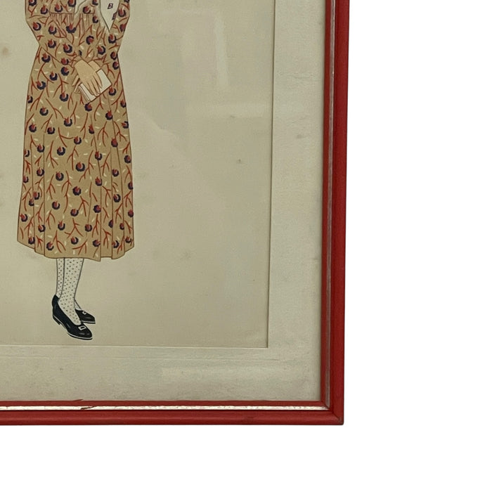 Vintage French Fashion Print by Lepage-Medvey, Costumes Français Champagne Woman, Framed Paris Editions Hyperion Illustration.