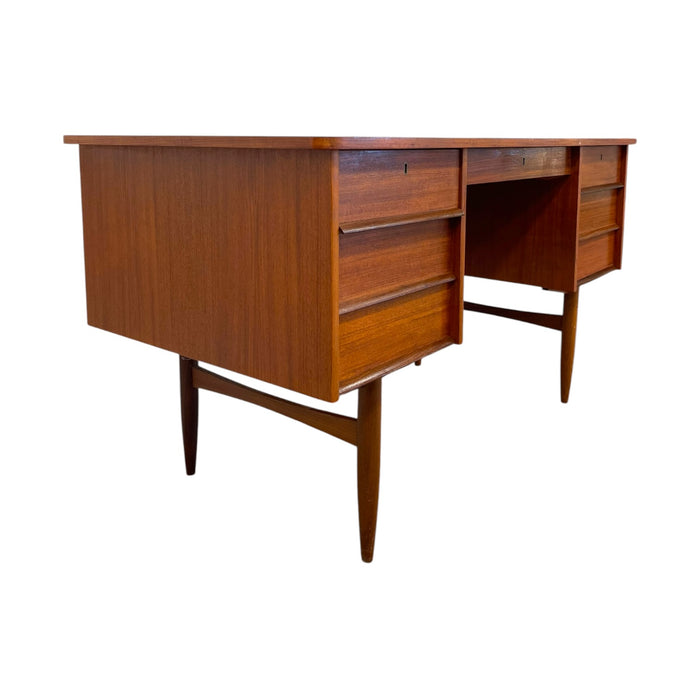 Vintage Mid Century Modern Danish Teak Executive Desk with Rear Bookshelf