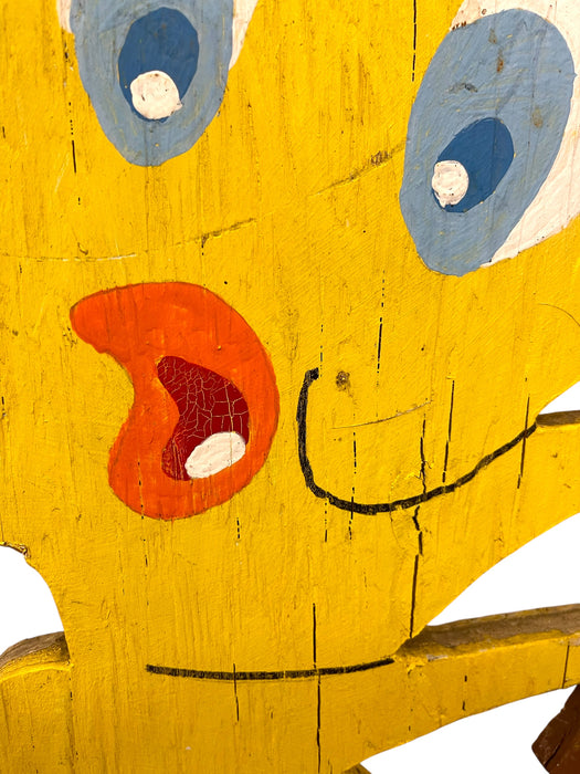 Vintage Hand-Painted Tweety Bird Wooden Cutout Sign with Mallet