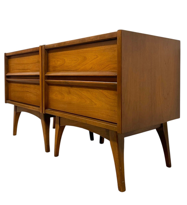 Vintage Mid-Century Modern Two-Drawer Nightstands - Matching Pair with Dovetailed Drawers