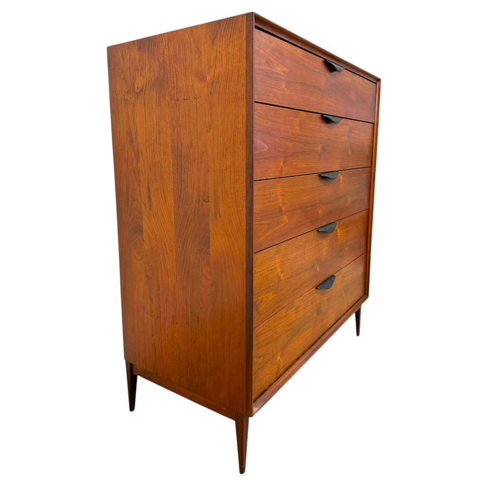 Merton Gershun for Dillingham Esprit Walnut 5-Drawer Highboy Dresser – Mid-Century Modern Tallboy
