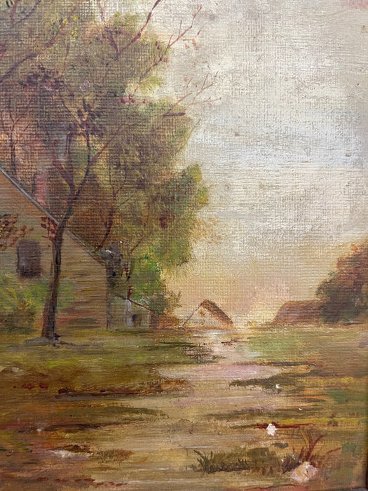 Vintage Framed Rural Landscape Painting on Canvas Board, Signed G.E.K.