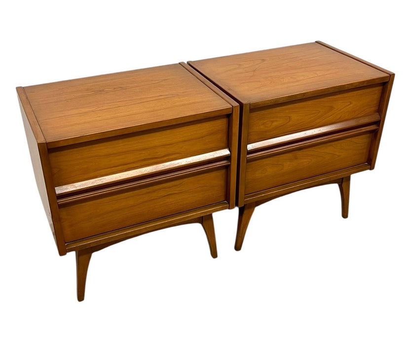 Vintage Mid-Century Modern Two-Drawer Nightstands - Matching Pair with Dovetailed Drawers