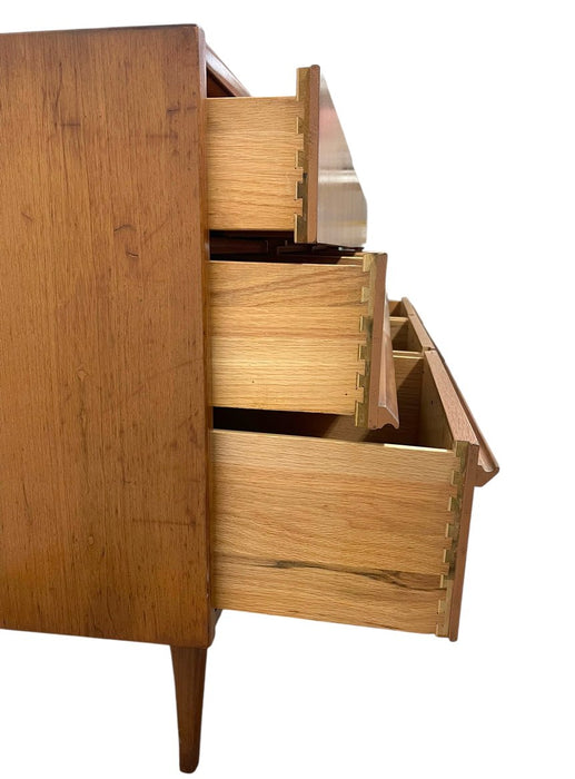 Vintage Mid-Century Modern Matching Dresser Set - 9-Drawer Low Dresser & Highboy with Sculpted Integrated Pulls and Dovetail Drawers