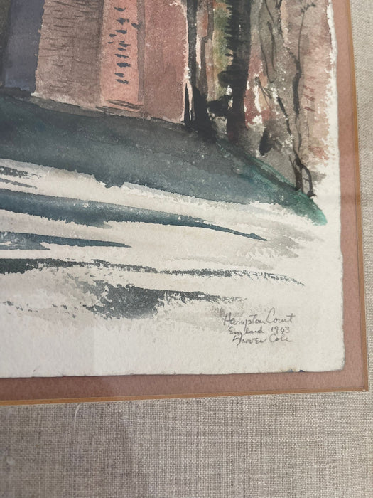 Vintage Original Signed Watercolor Painting Titled “ Hampton Court “ by English Artist Circa 1943.
