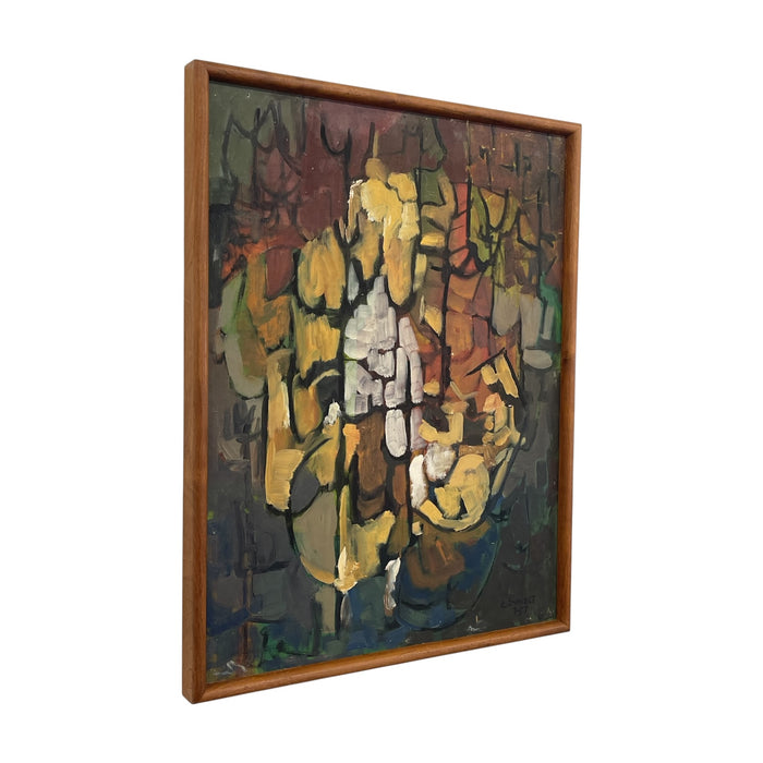 Vintage Mid-Century Modern Abstract Floral Painting by E. Sundt, Signed '57