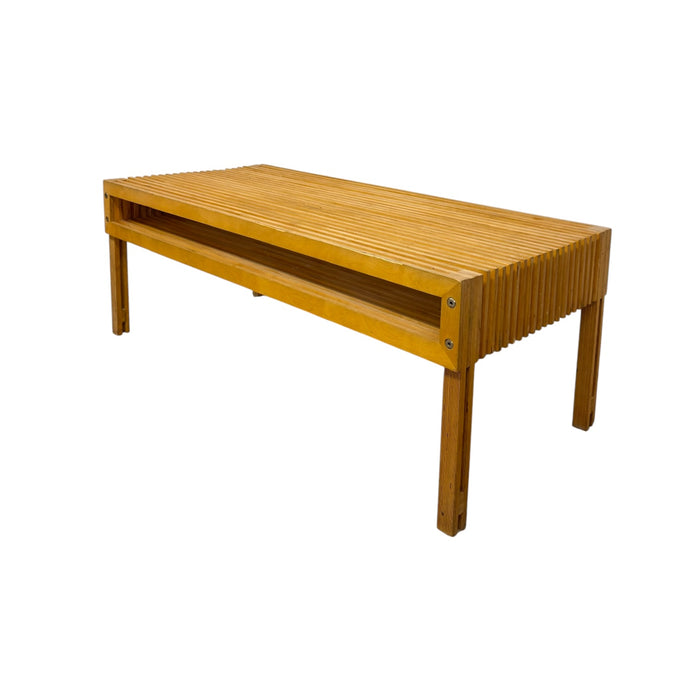 Mid-Century Modern Architect Style Layered Plywood Slat Coffee Table with Built-In Storage