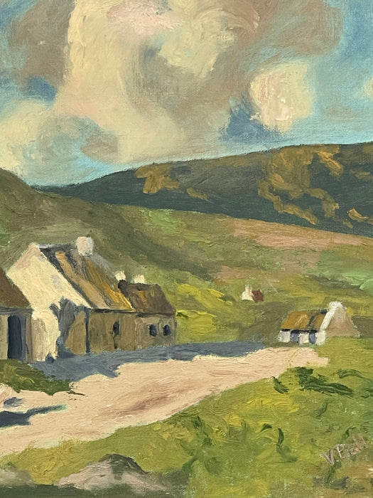 Vintage European Village Landscape Painting on Canvas