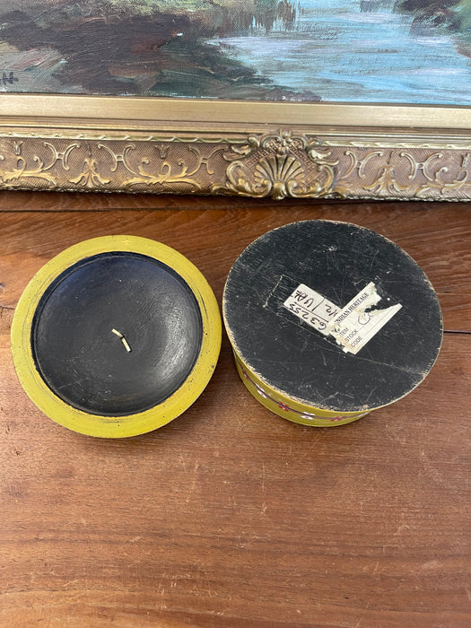 Vintage Hand-Painted Lacquered Wood Lidded Box with Heart Motif