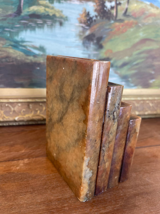 Vintage Polished Likely Onyx Marble Bookend in Graduated Stacked Form.