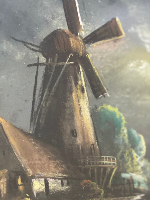 Vintage Original Landscape Windmill Artwork Within Victorian Style Frame