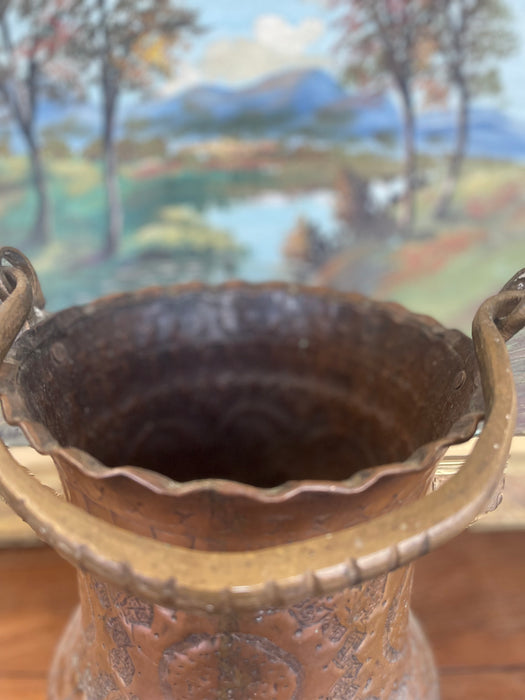 Possibly 19th Century Hand-Hammered Copper and Brass Toned Ash Bucket with Repoussé and Pierced Decoration.