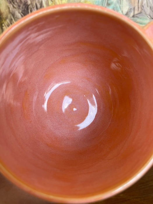 Handmade Wheel-Thrown Ceramic Strawberry Mug with Peach Glaze Interior