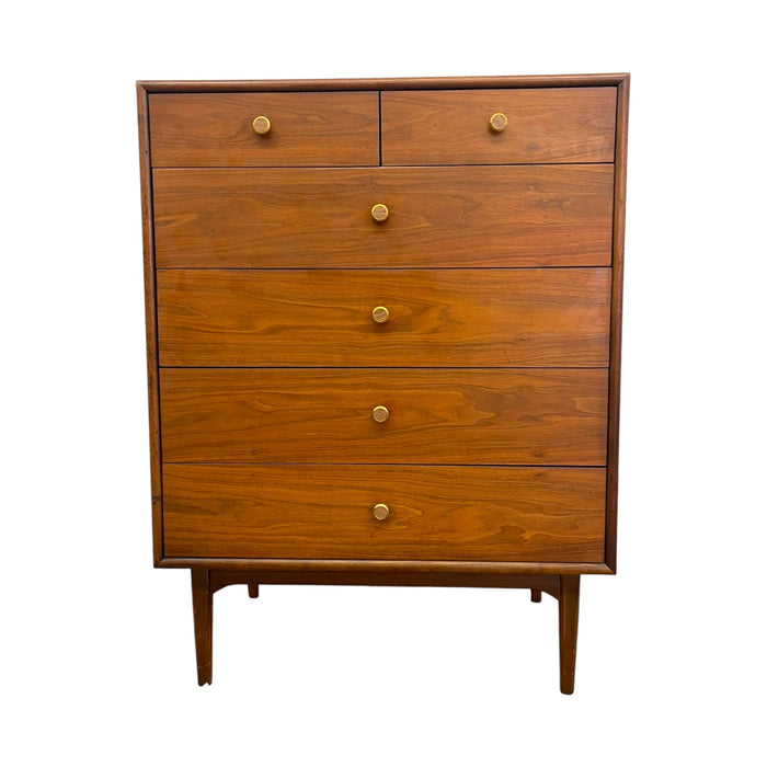 Mid-Century Modern Drexel Declaration Walnut Tallboy Dresser by Kipp Stewart – 6-Drawer MCM Chest