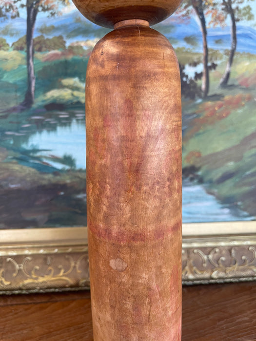 Vintage Japanese Kokeshi Doll with Hand-Painted Floral Detail and Carved Wood Base