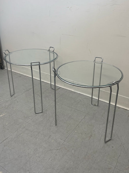 Vintage Retro Italian Chrome Toned Pair of Tripod Nesting Tables by Saporiti