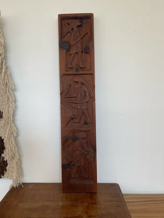 Vintage Carved Wood Panel Figurative Artwork Wall Decor.