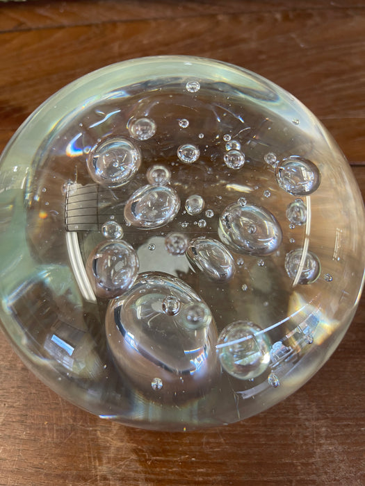 Vintage Mid-Century Modern Clear Glass Paperweight with Controlled Bubbles
