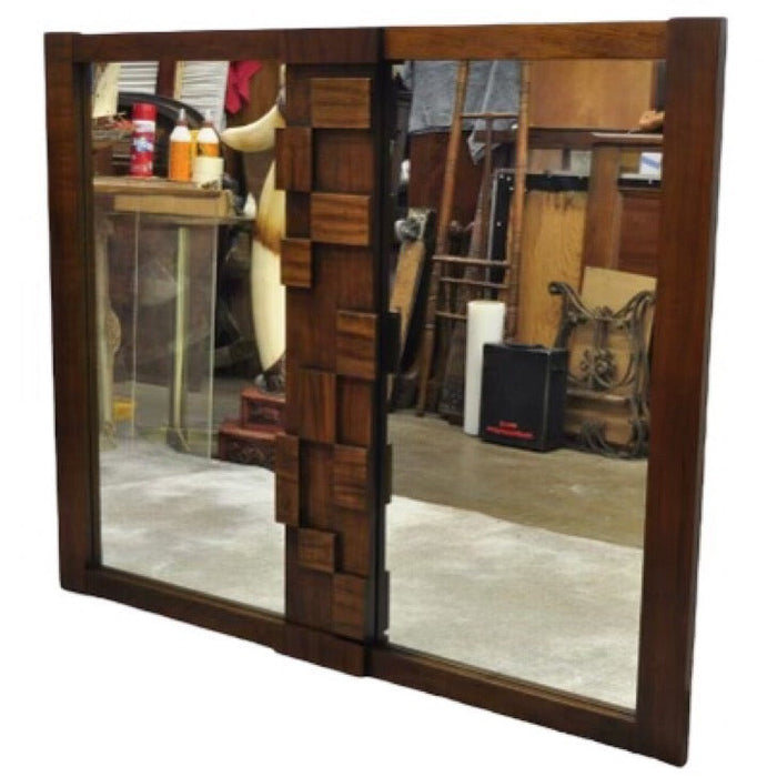 Lane Mid Century Modern Brutalist Cubist Block Rectangular Wood Frame 52” Mirror