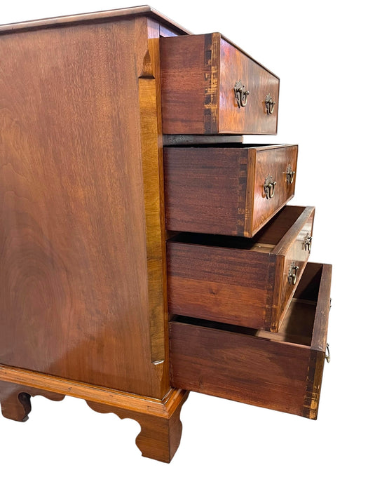 Vintage Four Drawer Chest with Figured Veneer, Dovetailed Drawers and Brass-Toned Hardware UK Import