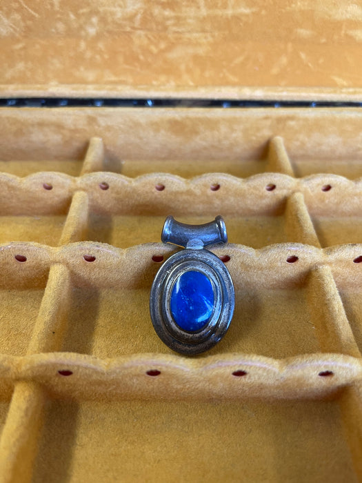Vintage Sterling Silver Pendant with Oval Blue Cabochon Stone, Marked 925