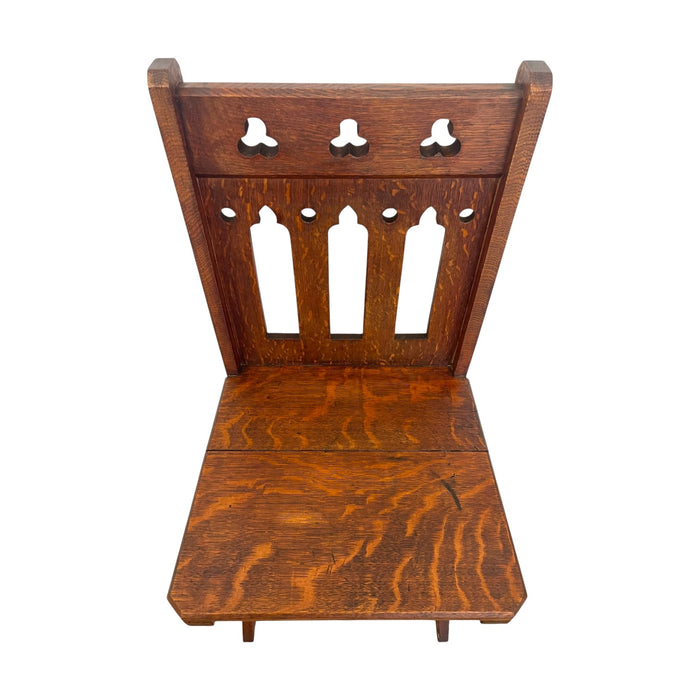 Antique Gothic Revival Oak X-Frame Accent Chair