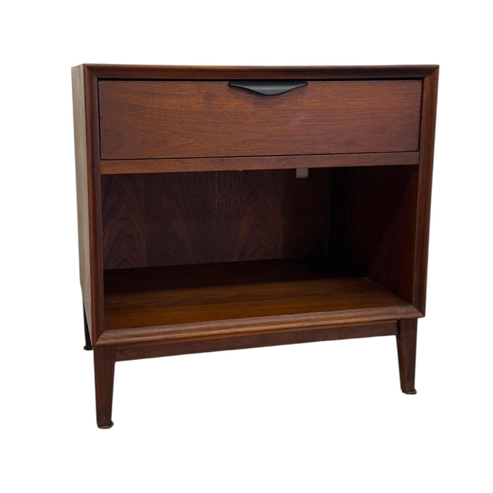 Merton Gershun for Dillingham Esprit Walnut Nightstand – Mid-Century Modern Side Table with Open Shelf