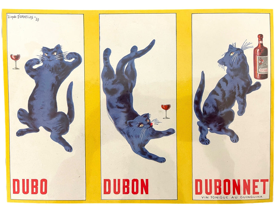 French Dubonnet Advertising Poster Print with Blue Cat Design, 1937 D'Ornellas