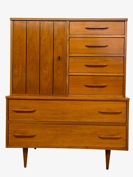 Vintage Mid-Century Modern Bedroom Set - Gentleman's Chest Highboy & Sculpted Pull Credenza Dresser, 1960s