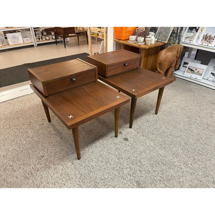 Vintage Mid Century Modern Pair of End Tables by American of Martinsville With Metal Inlay Accent.
