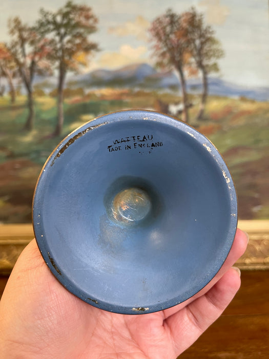 Vintage English Hand-Painted Pedestal Vase with Scenic Silhouette, Marked Made in England