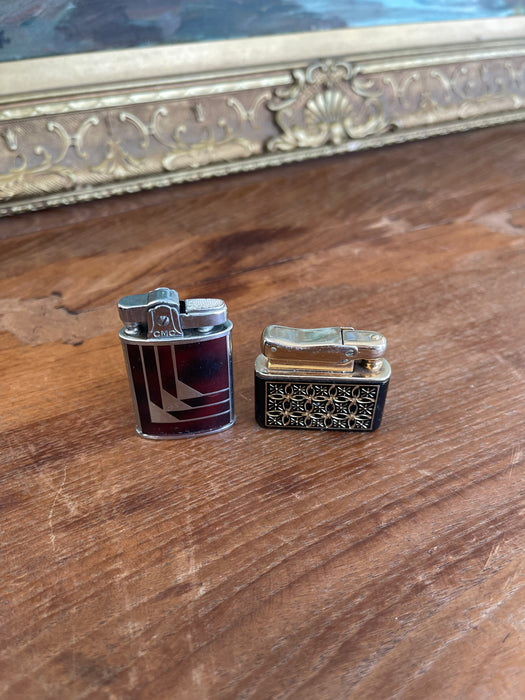 Pair of Vintage Tabletop Lighters - Art Deco CMC Continental and Mid-Century Prince Lighter Japan.