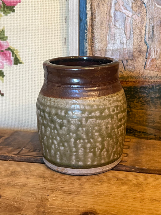 Vintage Handmade glaze pottery with abstract face.