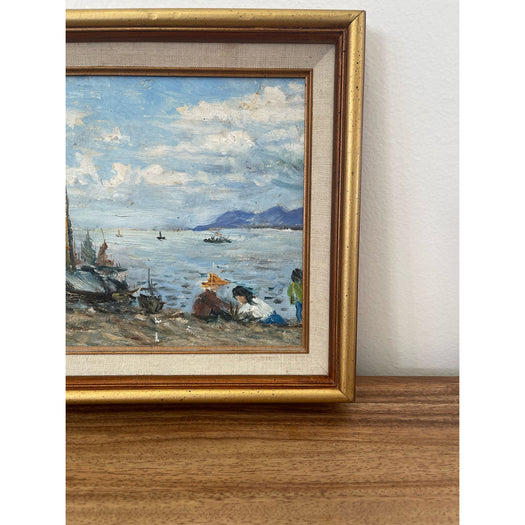 Vintage Framed Painting of Beach Scene.
