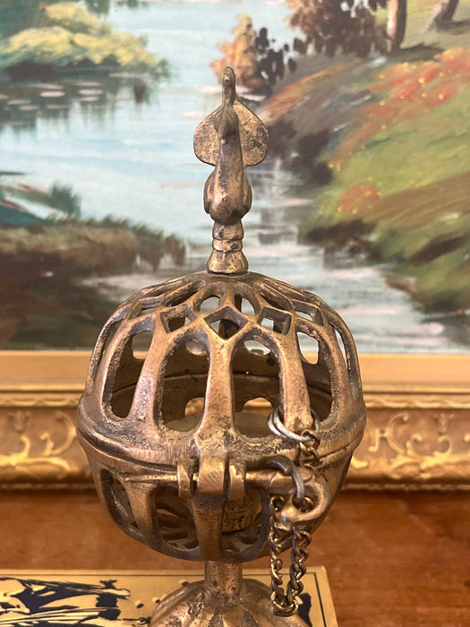 Handmade Antique style possibly brass decorated Tea light Holder.