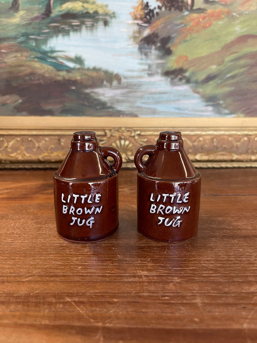 Mid-Century Ceramic "Little Brown Jug" Salt and Pepper Shakers - Japan