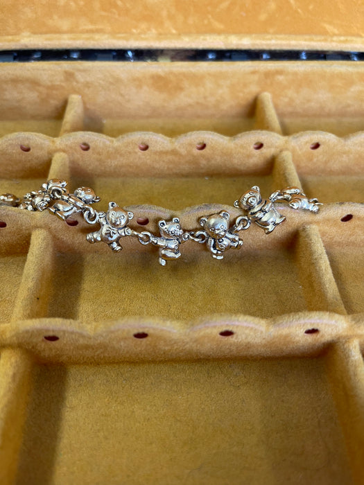 Gold-Tone Figural Teddy Bear Link Bracelet, Adjustable Length