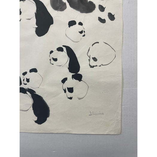 Vintage Signed Original Watercolor Painting of Panda Bear Study.