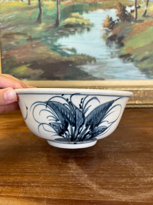 Vintage Bat Trang Vietnamese Ceramic Bowl with Hand-Painted Dragonfly Motif
