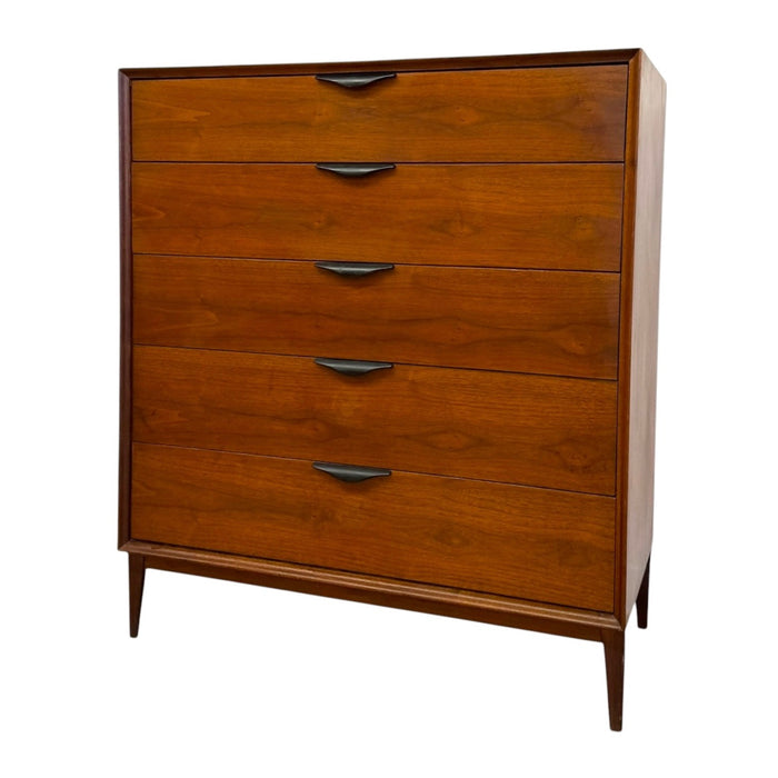 Merton Gershun for Dillingham Esprit Walnut 5-Drawer Highboy Dresser – Mid-Century Modern Tallboy