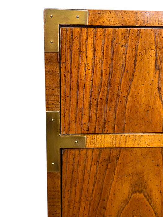 Vintage Campaign Style Five Drawer Dresser by Dixie with Brass-Toned Hardware and Dovetailed Drawers