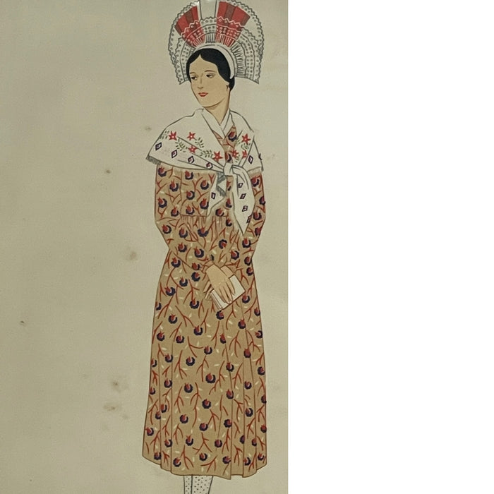 Vintage French Fashion Print by Lepage-Medvey, Costumes Français Champagne Woman, Framed Paris Editions Hyperion Illustration.
