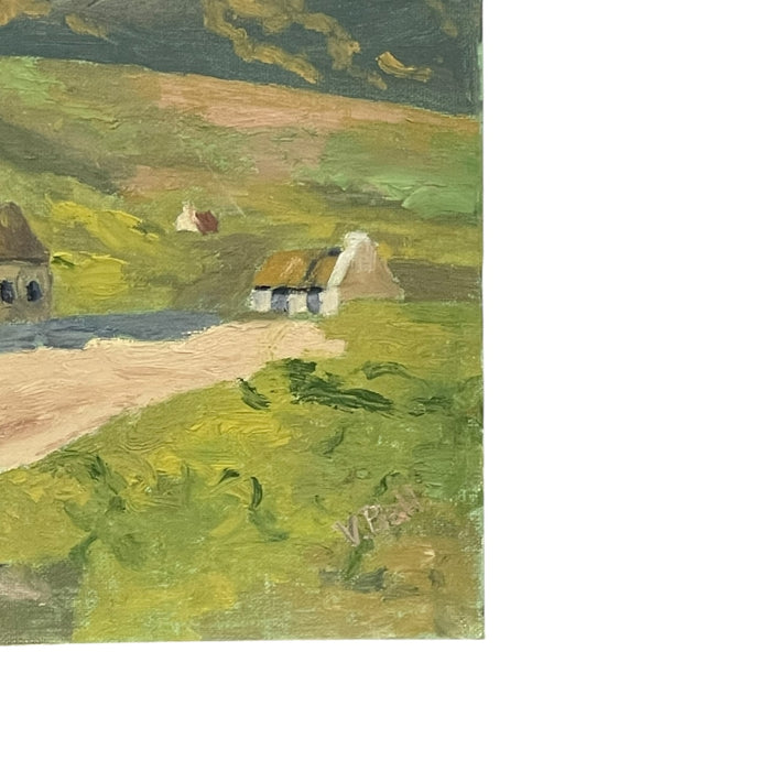 Vintage European Village Landscape Painting on Canvas