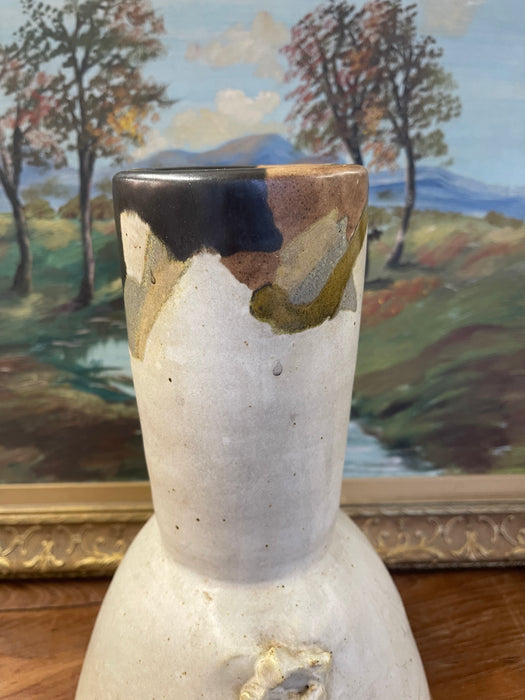 Vintage Studio Pottery Sculptural Vase with Applied Relief and Earth-Tone Glaze