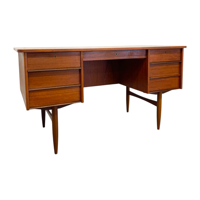 Vintage Mid Century Modern Danish Teak Executive Desk with Rear Bookshelf