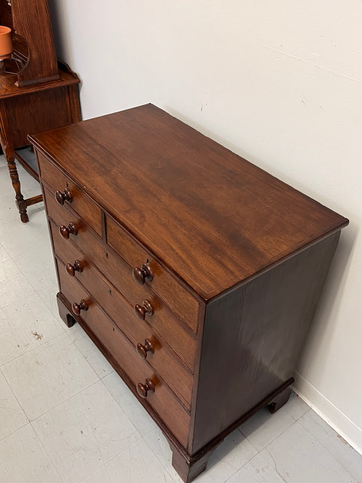 Antique 5-Drawer Georgian Chest Dresser Mahogany Solid Turned Wood Handles, Mid-Late 19th Century, UK Import