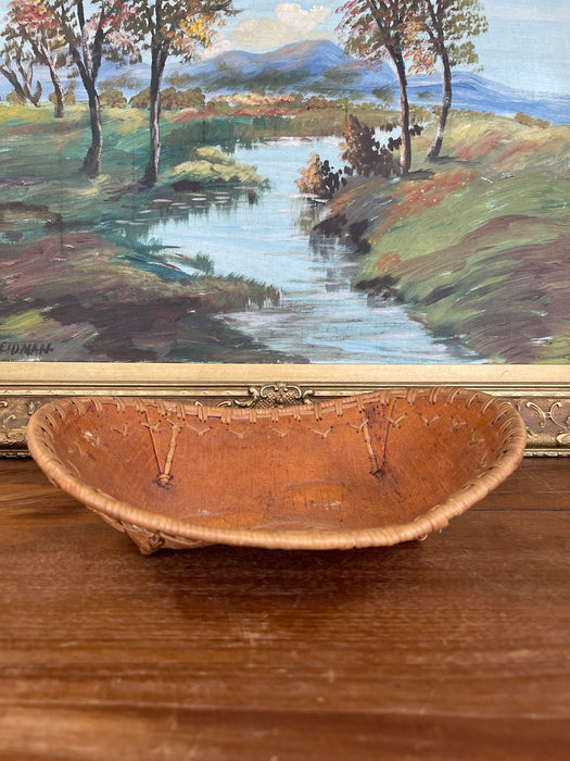 Vintage Likely Native American Birch Bark and Sweetgrass Hand-Sewn Bowl