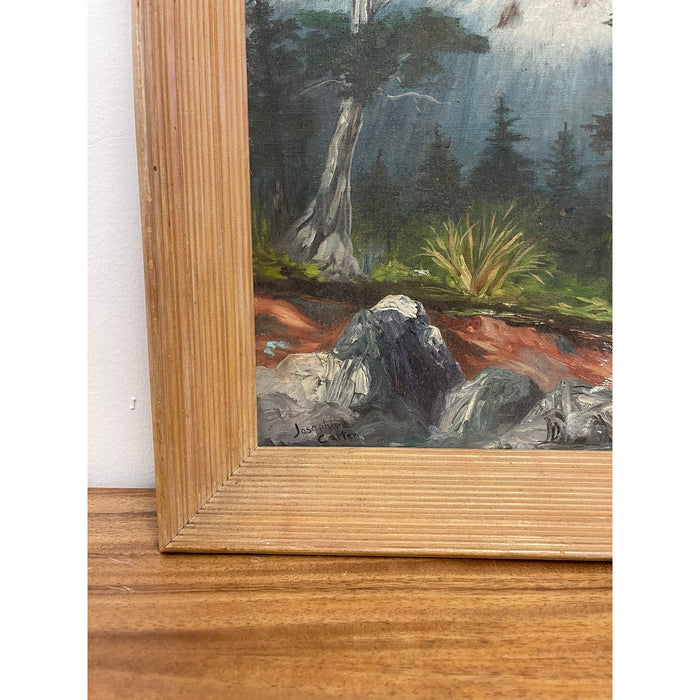 Vintage Framed and Signed Painting of Mountain in the Forest
